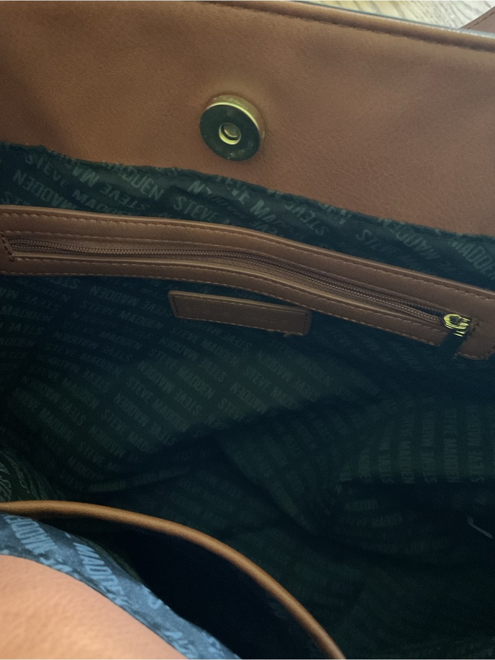 Steve Madden Black Tote with Brown Handles and Gold Hardware - Picture 6 of 8